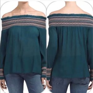 NWT Love Sam Off Shoulder Cotton Crepe Jade Top